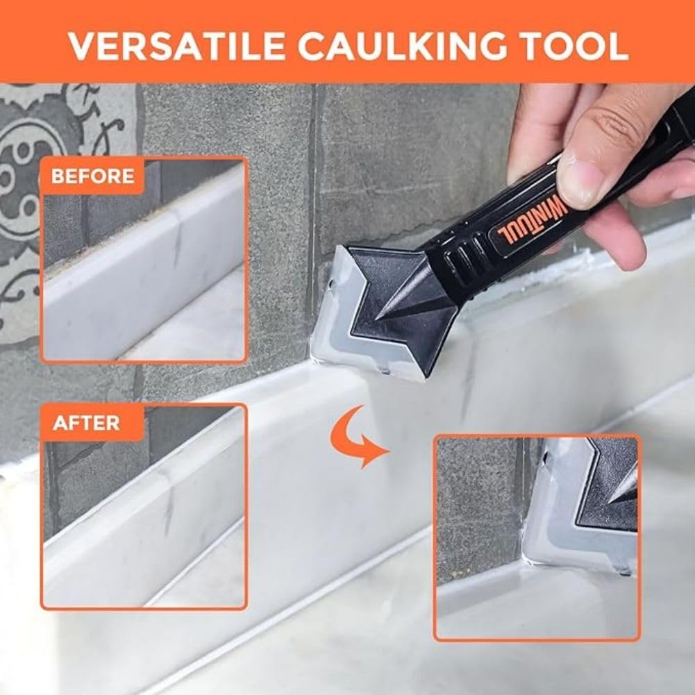 Silicone Caulking Tools(Stainless Steelhead) Grout Removal Tool Grout Remove Scraper,Silicone Caulking Tool Kit，Caulk Remover for Kitchen Bathroom Window Joint image number 1
