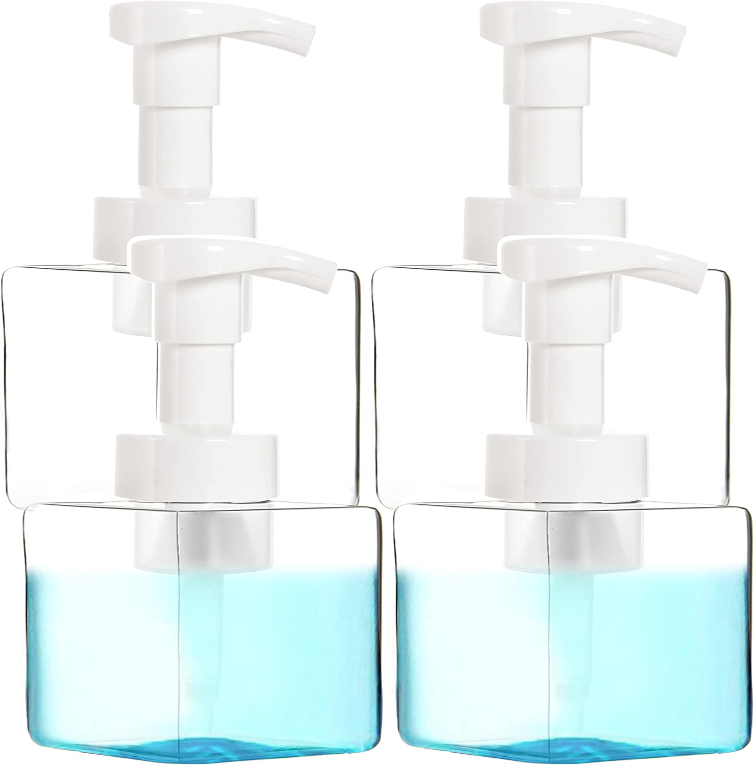 Youngever 5 Pack Clear Plastic Square Pump Bottles, Plastic Foaming Soap Dispenser, Refillable Plastic Pump Bottles with Travel Lock (8 Ounce) image number 1