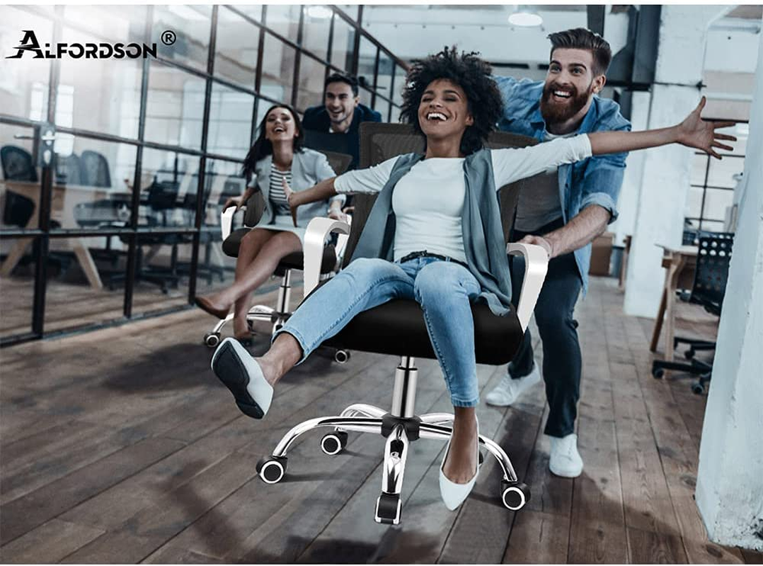 ALFORDSON Mesh Office Chair with Sgs-Approved Gas-Lift and 120&deg; Tilt, Mid Back Executive Computer Desk Chair, Fabric Seat Gaming Racing Chair, Max 180Kg Loading(Ford Black)