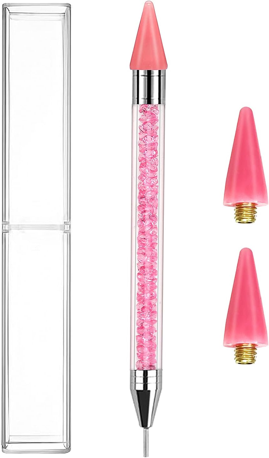 Erinde Dual-Ended Rhinestone Picker Tool, Acrylic Handle Wax Pencil, Diamond Painting Dotting Pen for DIY Nail Art with 2 Extra Tips, Pink image number 1