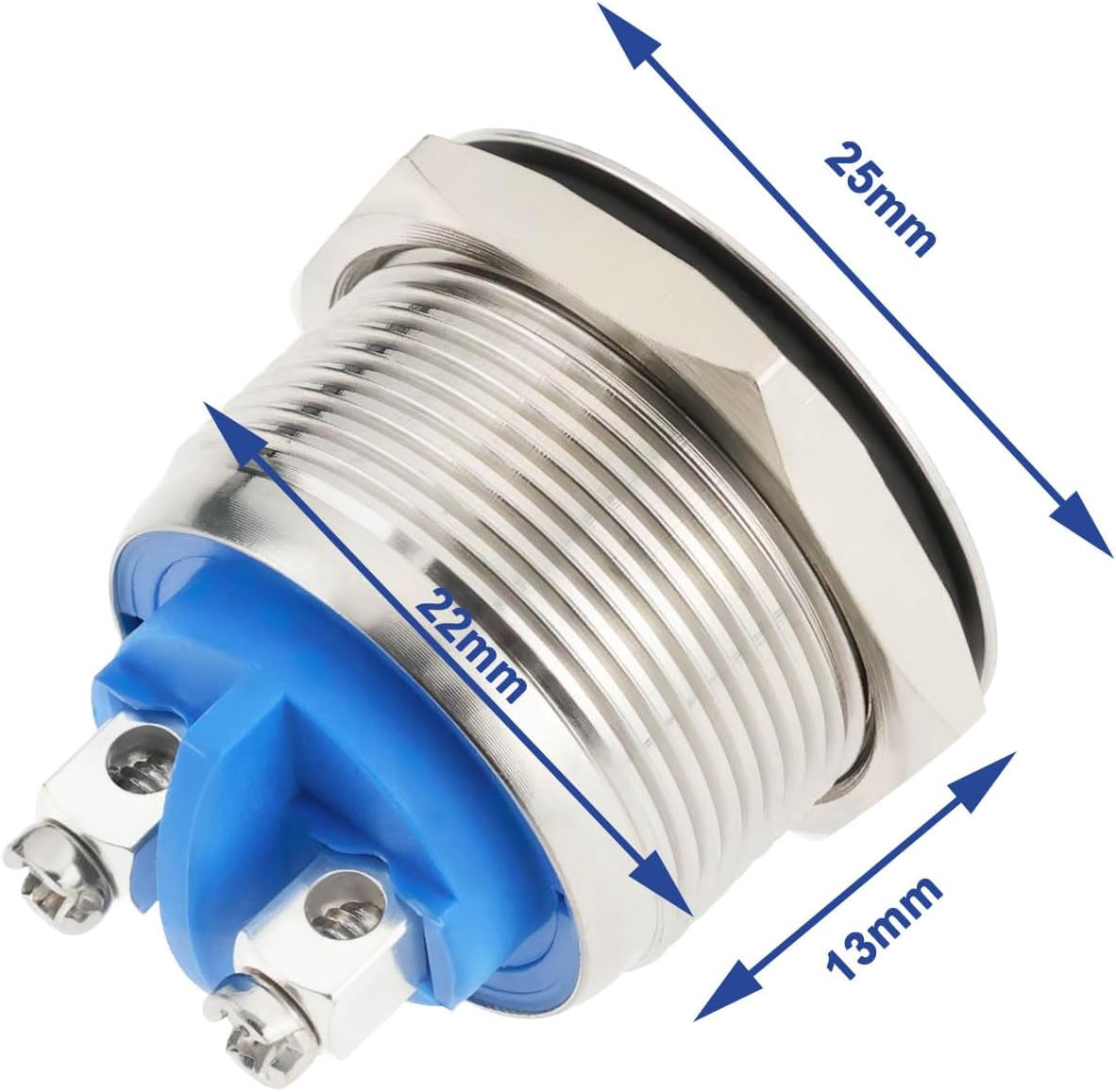 2PCS 22Mm Momentary Push Button Stainless Steel Starter Switch DC 5A 250V AC Thread Depth 13Mm for Cars Motorcycles Boats Momentary Contact Switch image number 6