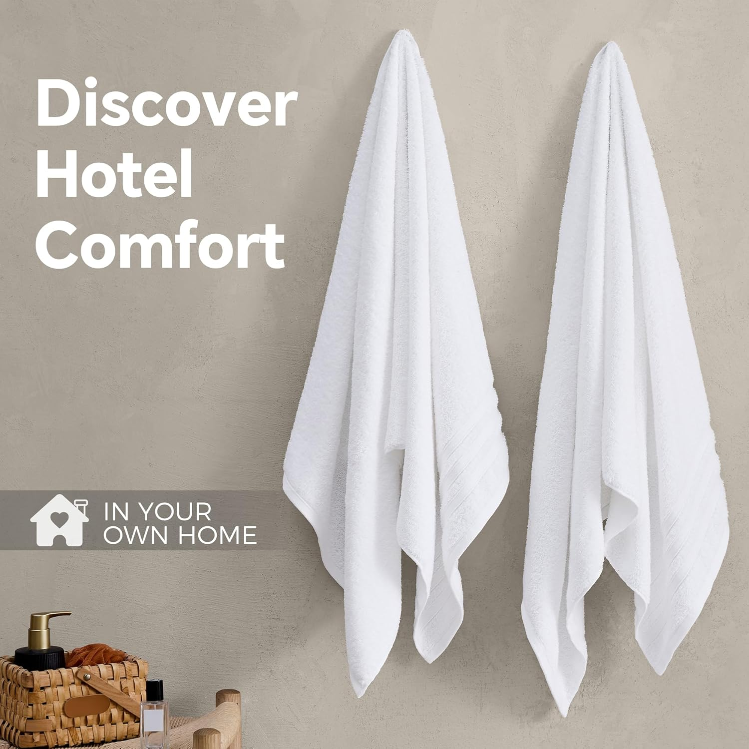 LINENOVA 100% Cotton Bath Towels 2 Pack - Premium 450GSM Soft & Lightweight Towel Set, Quick Dry & Absorbent Bathroom Towels, Ideal for Hotel, Spa and Gym Use (65X130Cm, White) image number 3