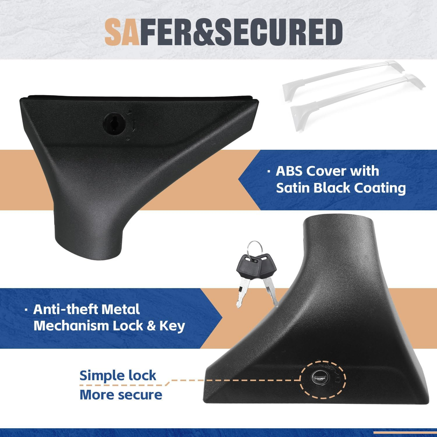 &lrm;AUXPACBO Real Lockable 220 LBS Cross Bar Fit for Nissan Rogue 2021 2022 2023 2024 2025 SV SL Platinum with Roof Rail Roof Rack Crossbars Rooftop Luggage Cargo Carrier for Canoe Kayak Bike image number 4