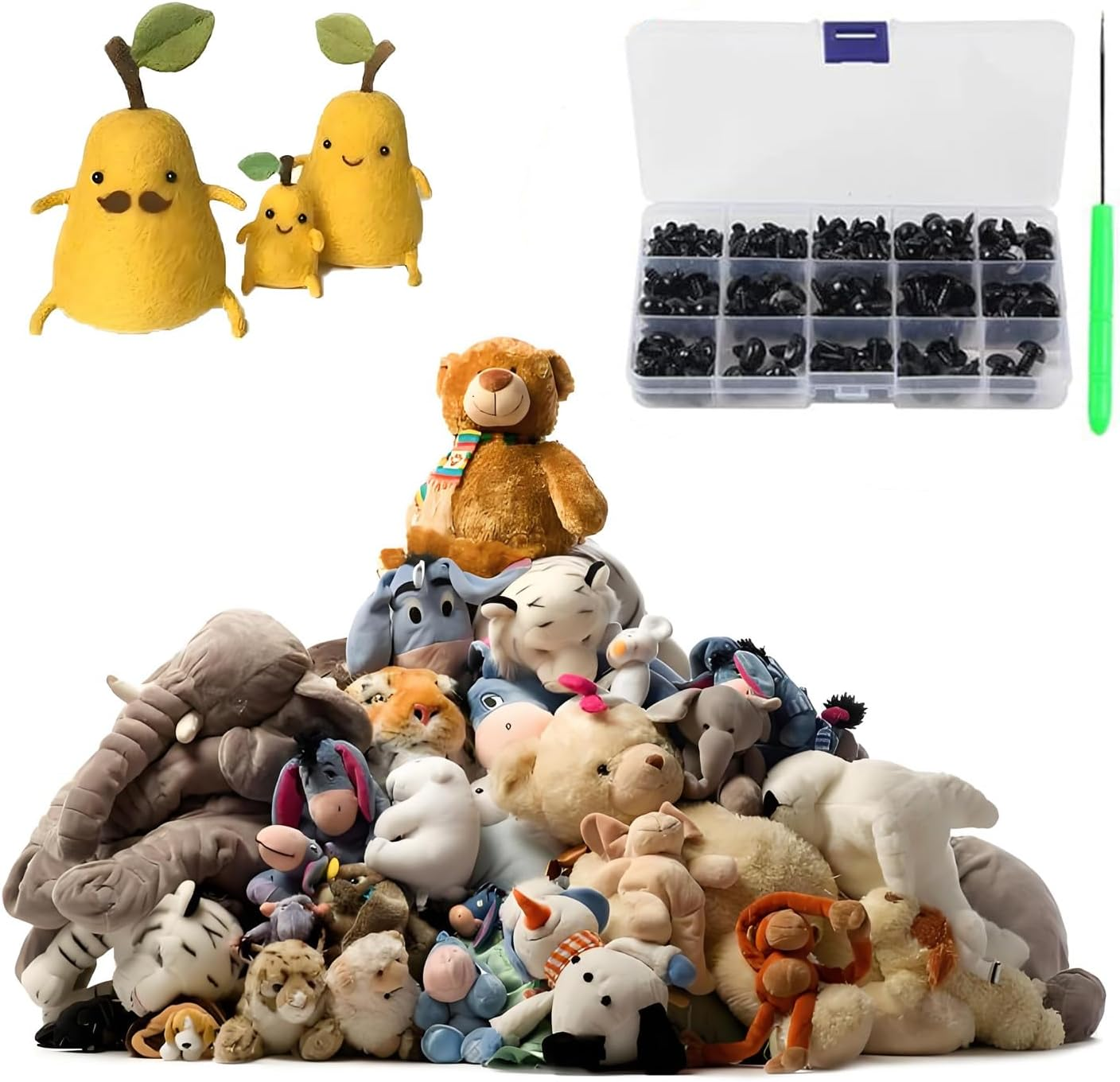 566 Handmade Doll Eye and Nose Accessory Set:Includes 300 Reinforcement Pads,180 Pairs of Safety Eyes,86 Noses for Teddy Bears,Plush Dolls and DIY Crochet Kits (Black) image number 2