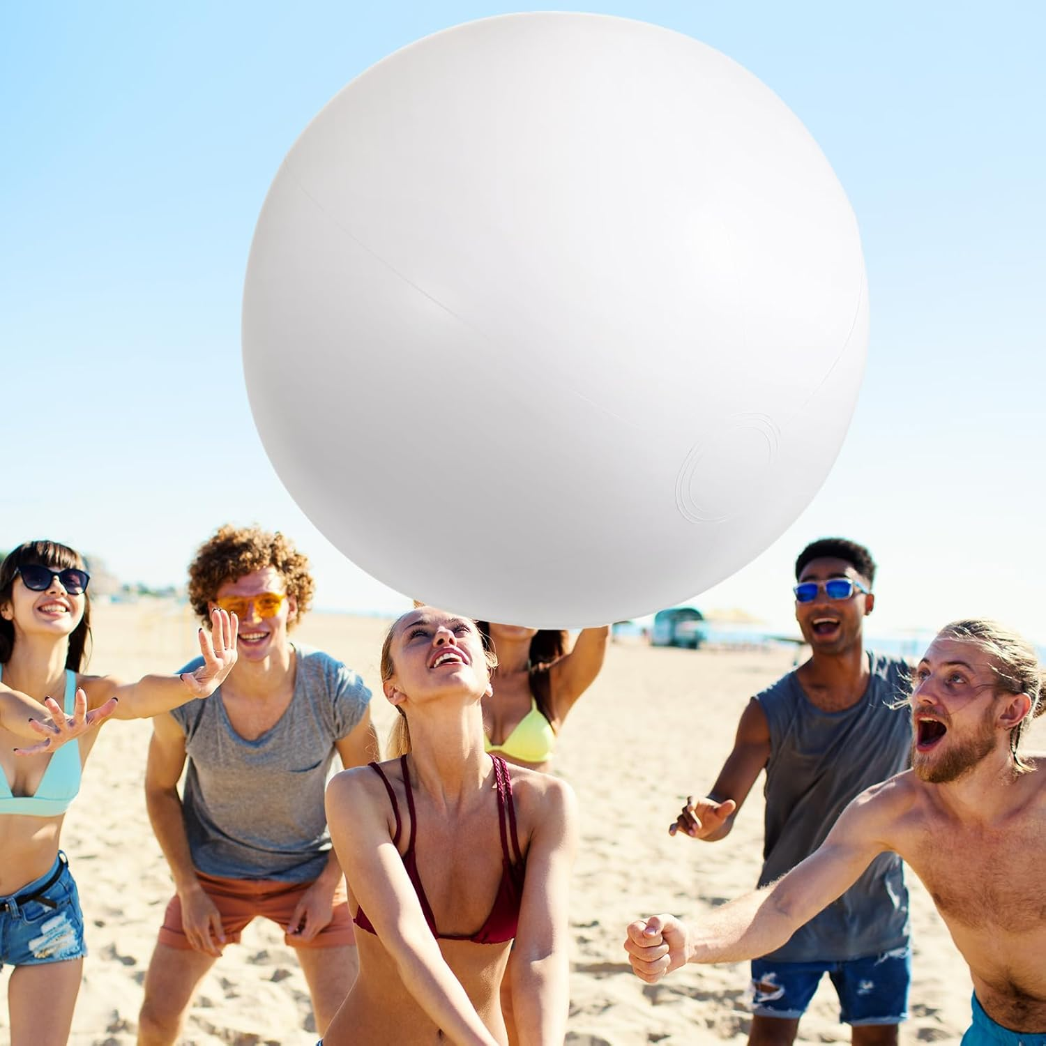 6.5 Feet White Giant Beach Ball Large Inflatable Ball Swimming Pool Party Ball for Summer Beach Massive Beach Decorations Supplies for Water Games Birthday Pool Party(1 Pcs) image number 2