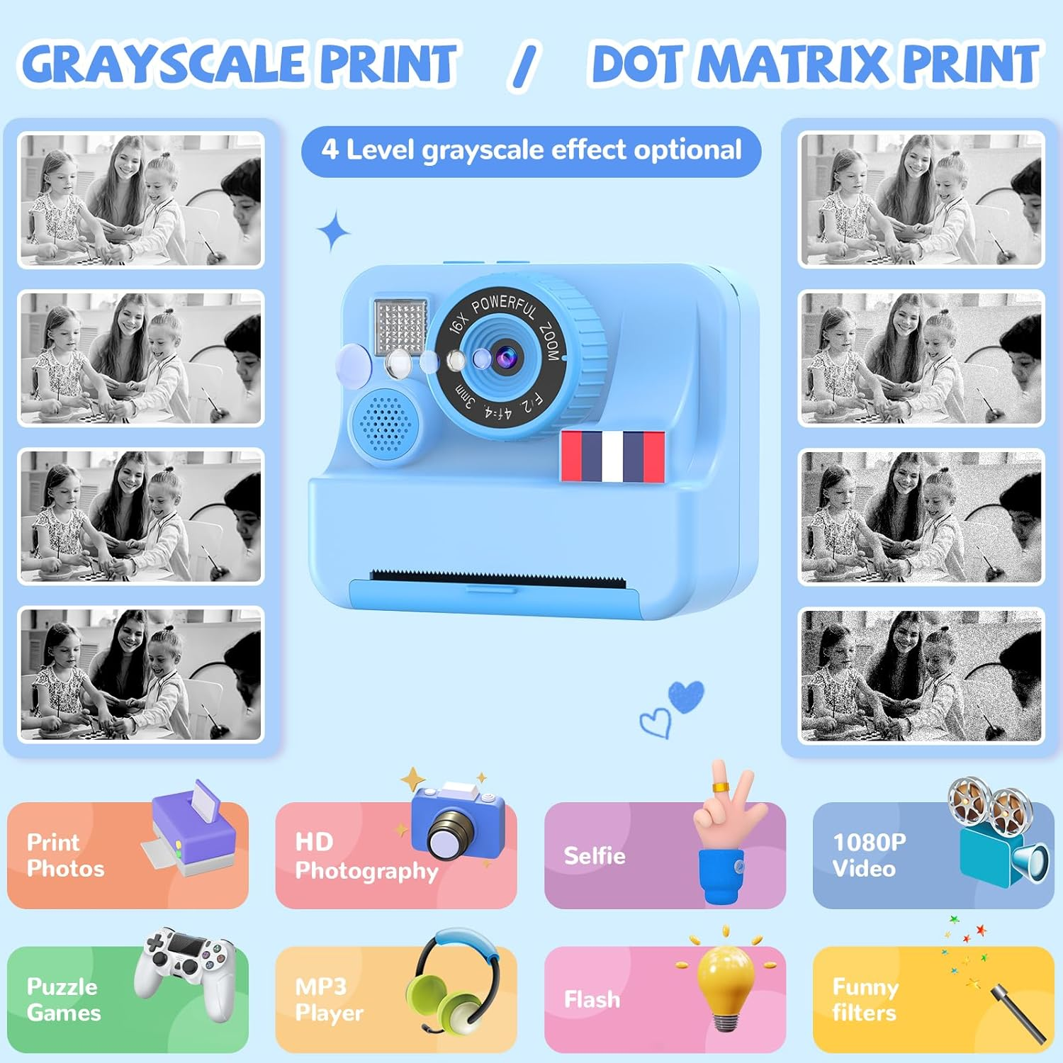 Kids Camera Instant Print - Christmas Birthday Girls Gifts Boys for Age 3 4 5 6 7 8 9 10 Year Old, 2.4 Inch Screen Kids Instant Camera, Kid Digital Video Cameras Toys with 32 GB SD Card image number 6