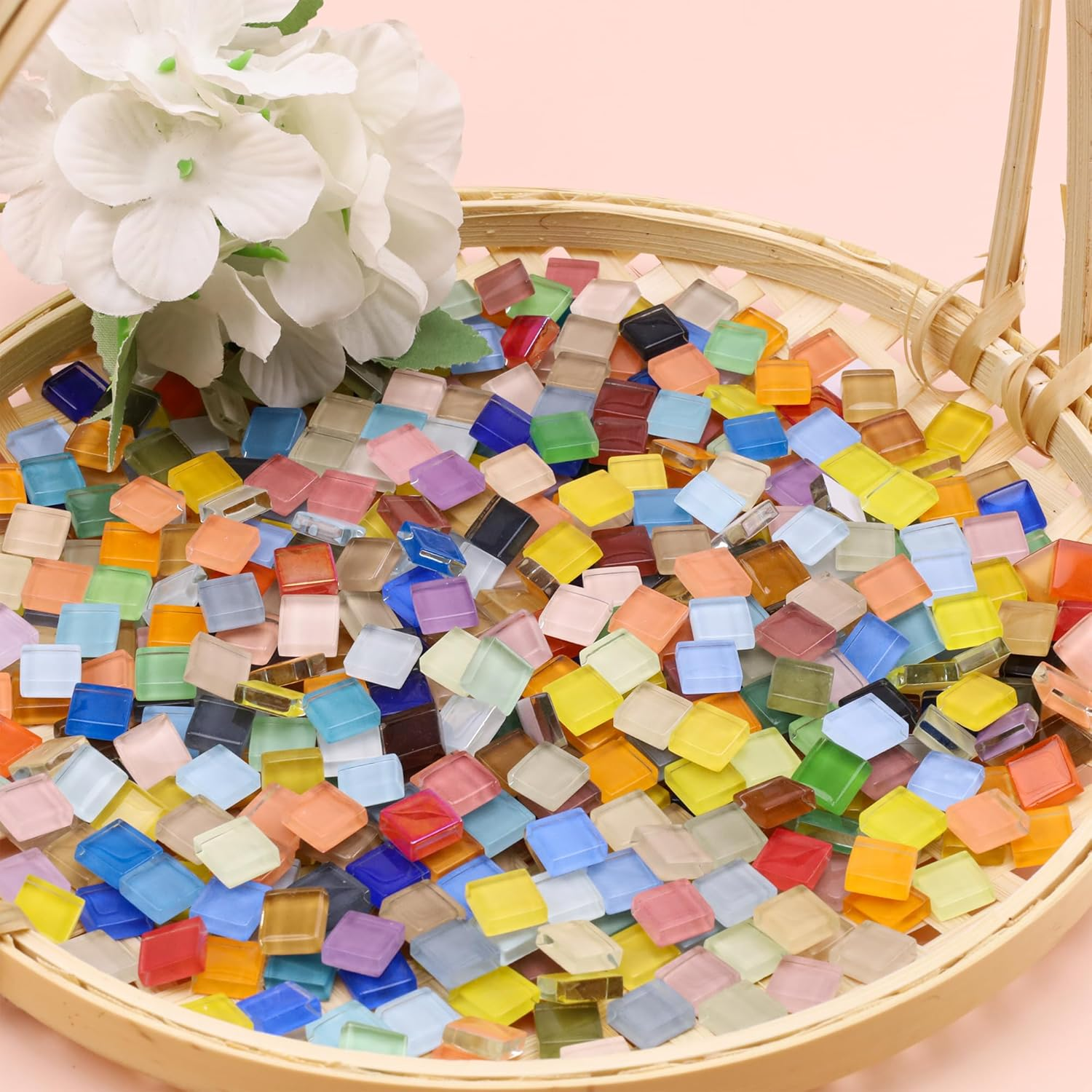 Glass Mosaic Tiles for Crafts Colorful Stained Glass Mosaic Pieces Iridescent Bulk Square Flat Mirror Tile Kits for Adults 160Pcs Crystal Picture Frames DIY Kit image number 6