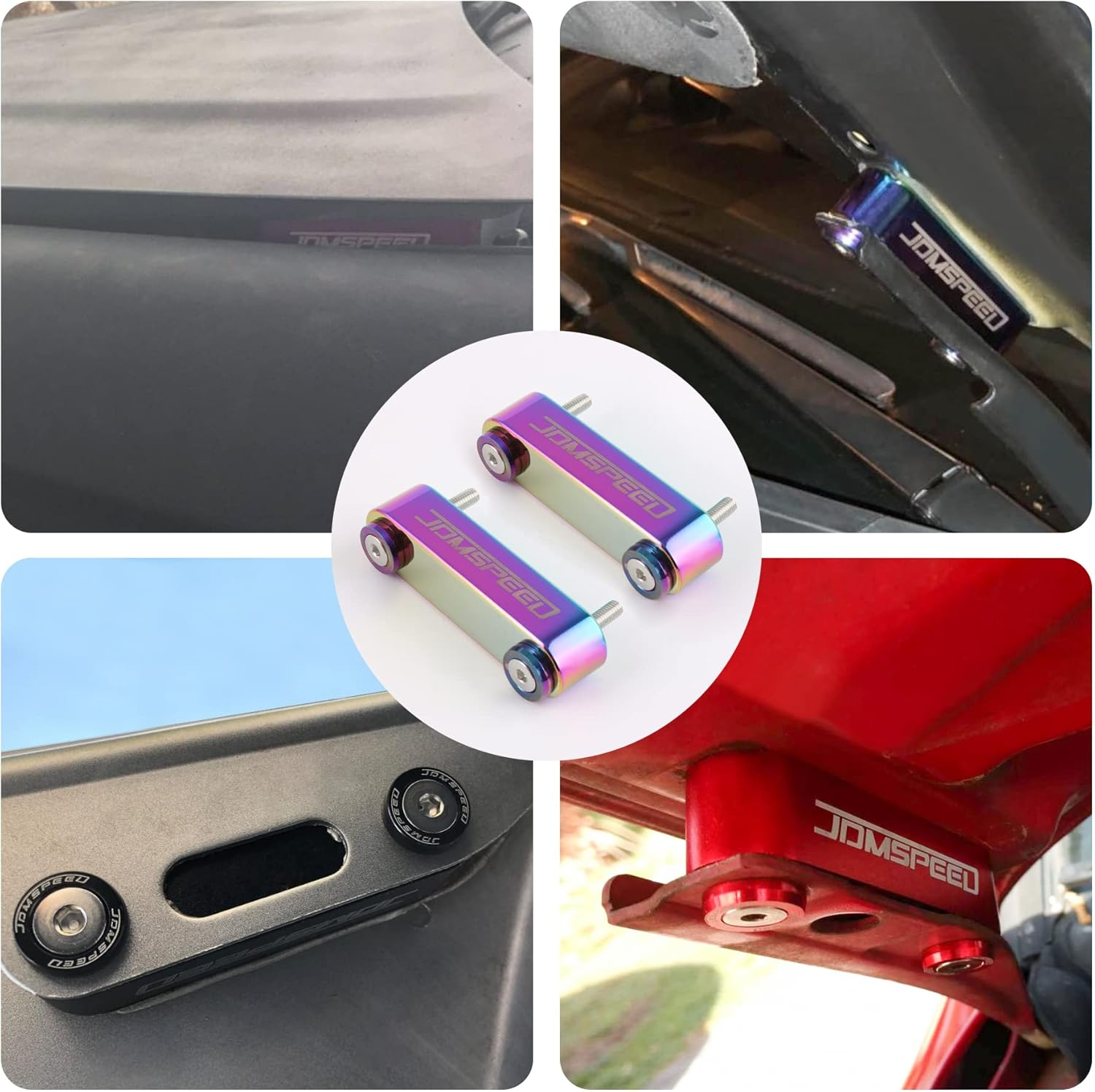 JDMSPEED Neo Chrome CNC Billet 3/4" Replacement for Hood Vent Spacer Riser Kit + Bolts + Washers image number 2