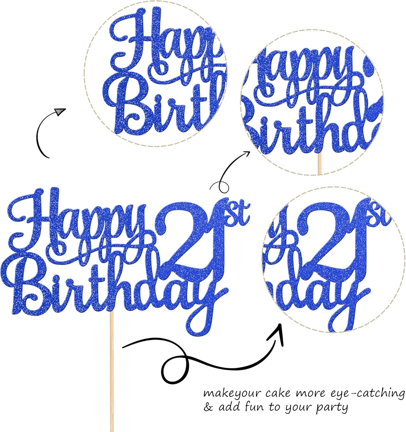 1 Pack Happy 21St Birthday Cake Topper Glitter Cheers to 21 Years Birthday Cake Pick Twenty One 21 Fabulous Cake Decoration for Happy 21St Birthday Theme Party Decorations Supplies Blue image number 5
