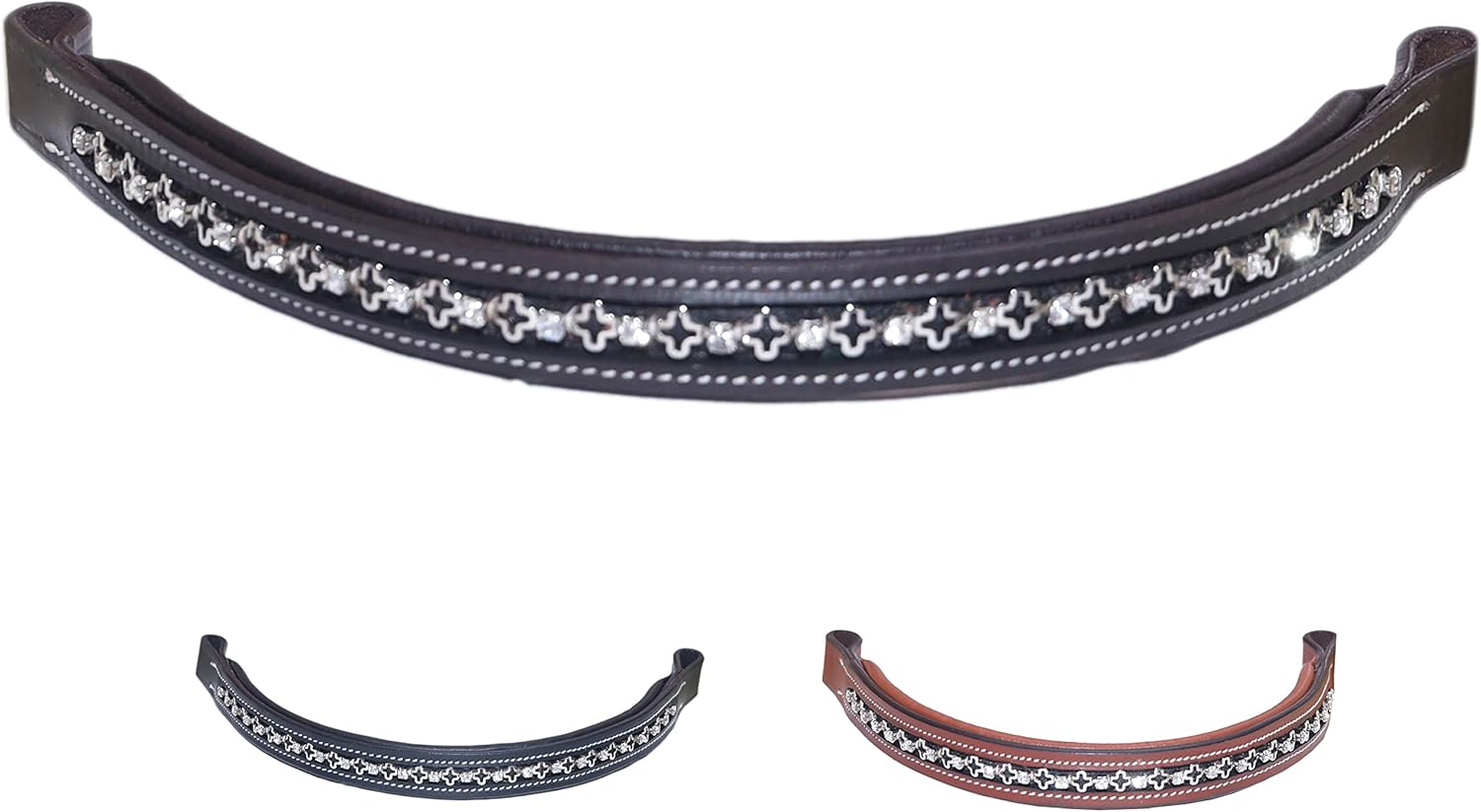 Majestic Ally Straight Crystal Padded Premium Leather English Browband for Horse Bridle