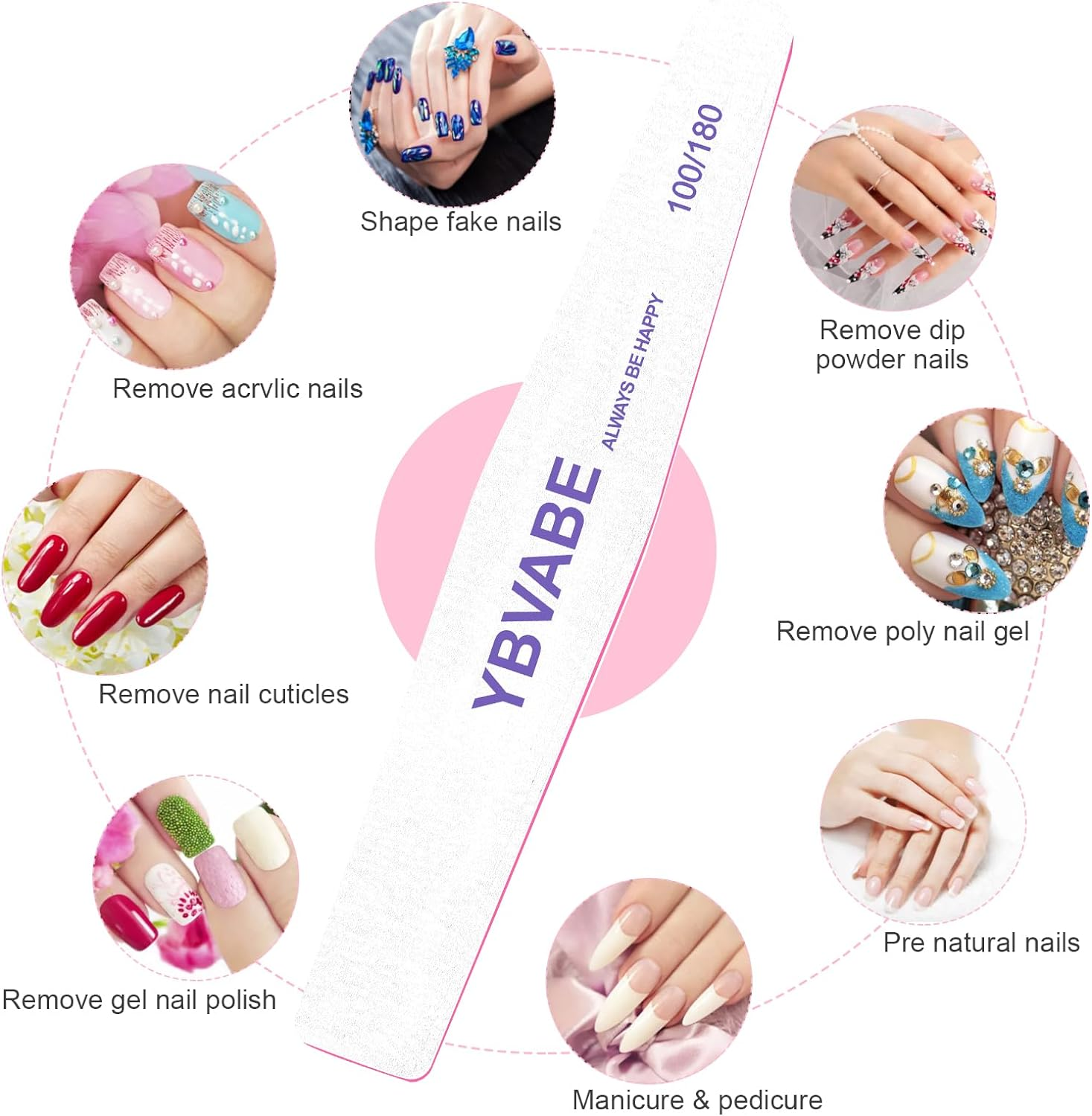 6Pcs Nail Files White 80/80 Grit for Acrylic Nails and Gel Nails, Double Sided Washable Emery Boards, Professional Rhombus-Shaped Strong Grit Nail File, Reusable & Washable, Perfect for Manicure & Pedicure