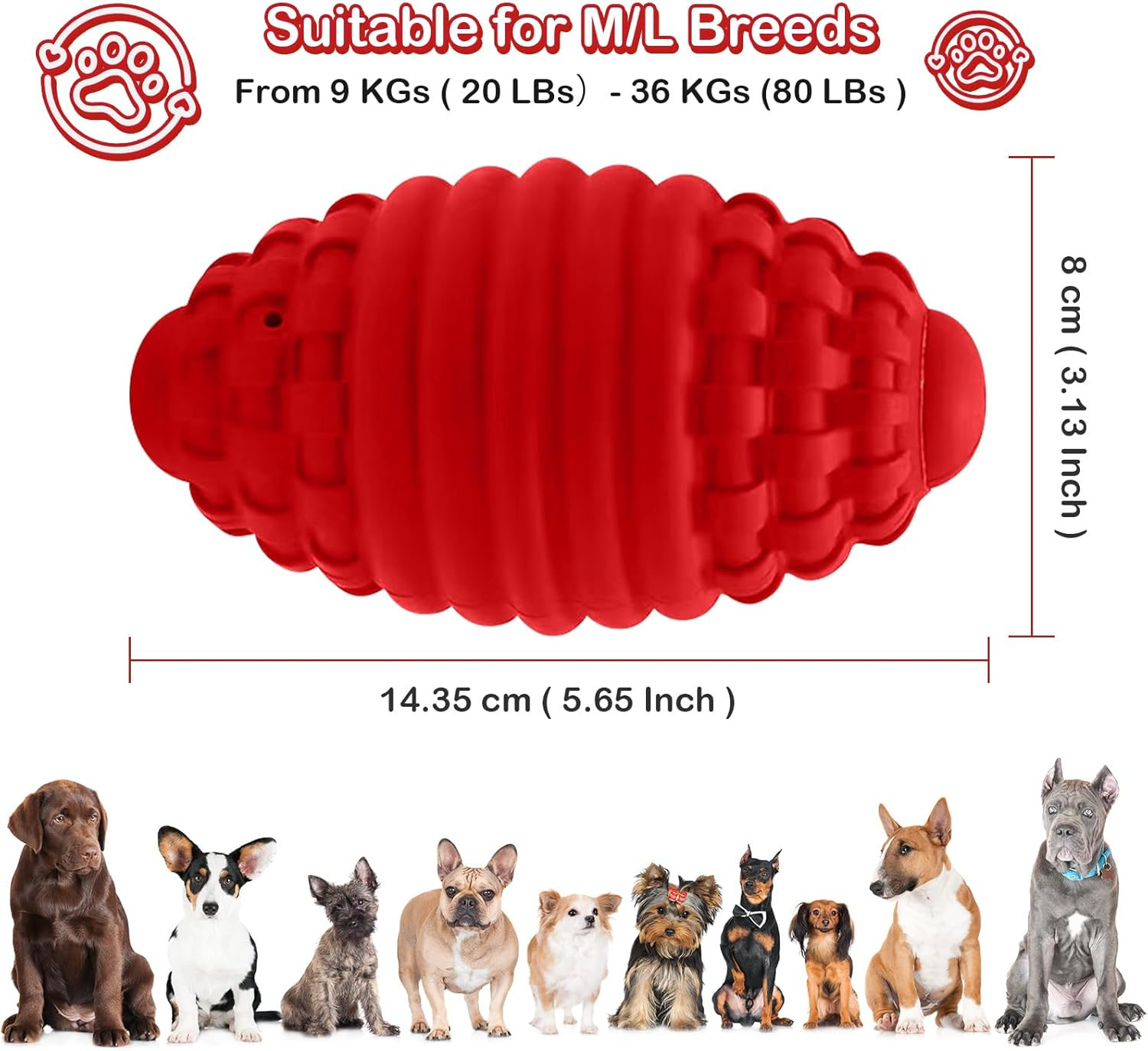 Squeaky Football Dog Toys for Aggressive Chewers: Non-Toxic Natural Rubber Premium Puppy Chew Ball with Squeaker, Almost Indestructible and Durable Pet Toy for Medium and Large Breed (Large, Beef) image number 2