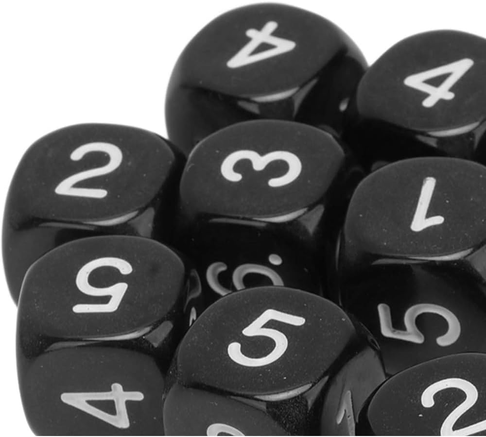 20Pcs Black 6 Sided Number Dice, round Corner Polyhedral Dice, Polyhedral Dice Role Playing Dice for Numeral Teaching Board Games, Table Games Role Playing Dice Black Dice（16Mm ） image number 1