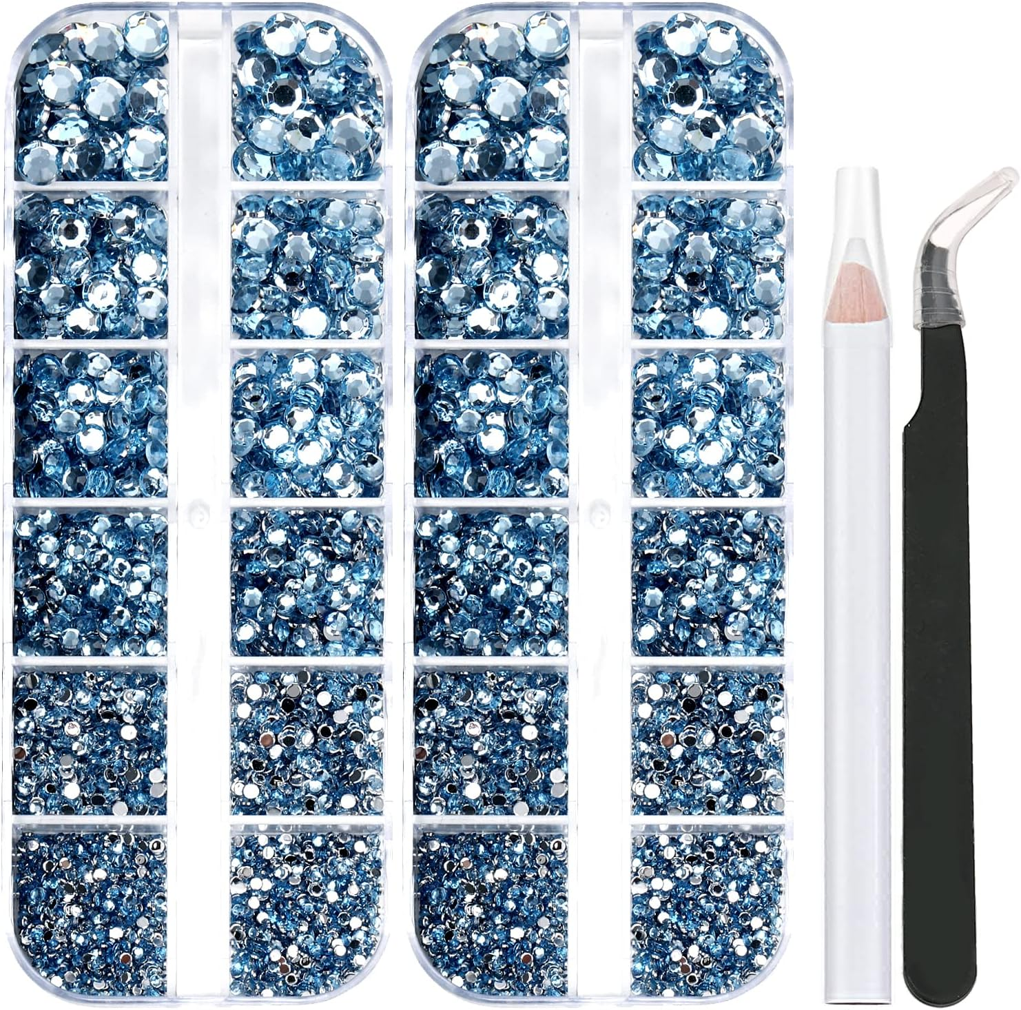 5320Pcs Nail Art Rhinestones Kit 6 Sizes (1.5-6 Mm) with Storage Organizer Box/Wax Pencil/Tweezers for Nail Art Craft (Light Blue) image number 2