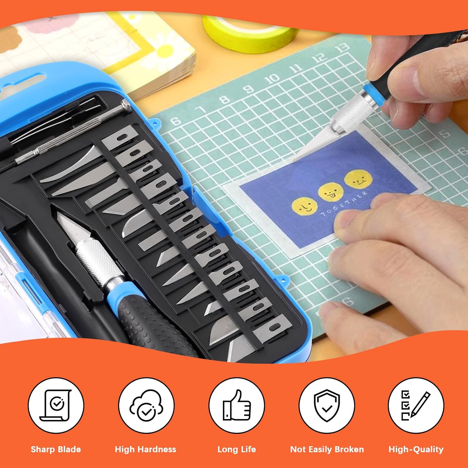 Tanstic 18Pcs Precision Craft Hobby Knife Set, Hobby Knife Blades with Craft Knife Handles for Scrapbooking, Modeling, Art Work, Wood & Leather Working image number 2