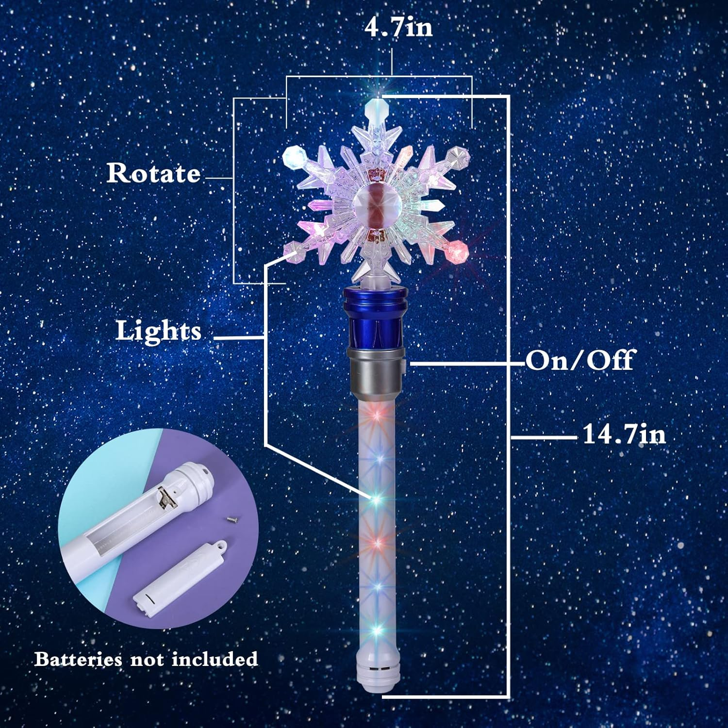 Light up Frozen Snowflake Wand- Snowflake Spinning Wands,Magic Wand Rotating Toy for Girls and Boys, Magic Princess Sensory Toys,Christmas & Birthday Gift (Blue) - Red+Blue image number 7