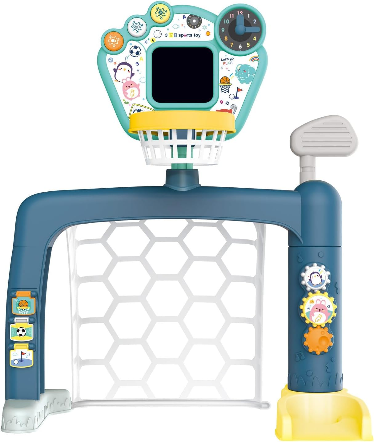 Lenoxx Gem Toys Sports World 3-In-1 Adjustable Indoor Sports Set: Basketball Stand, Soccer Goal, Golf Course - Fun for All Ages!