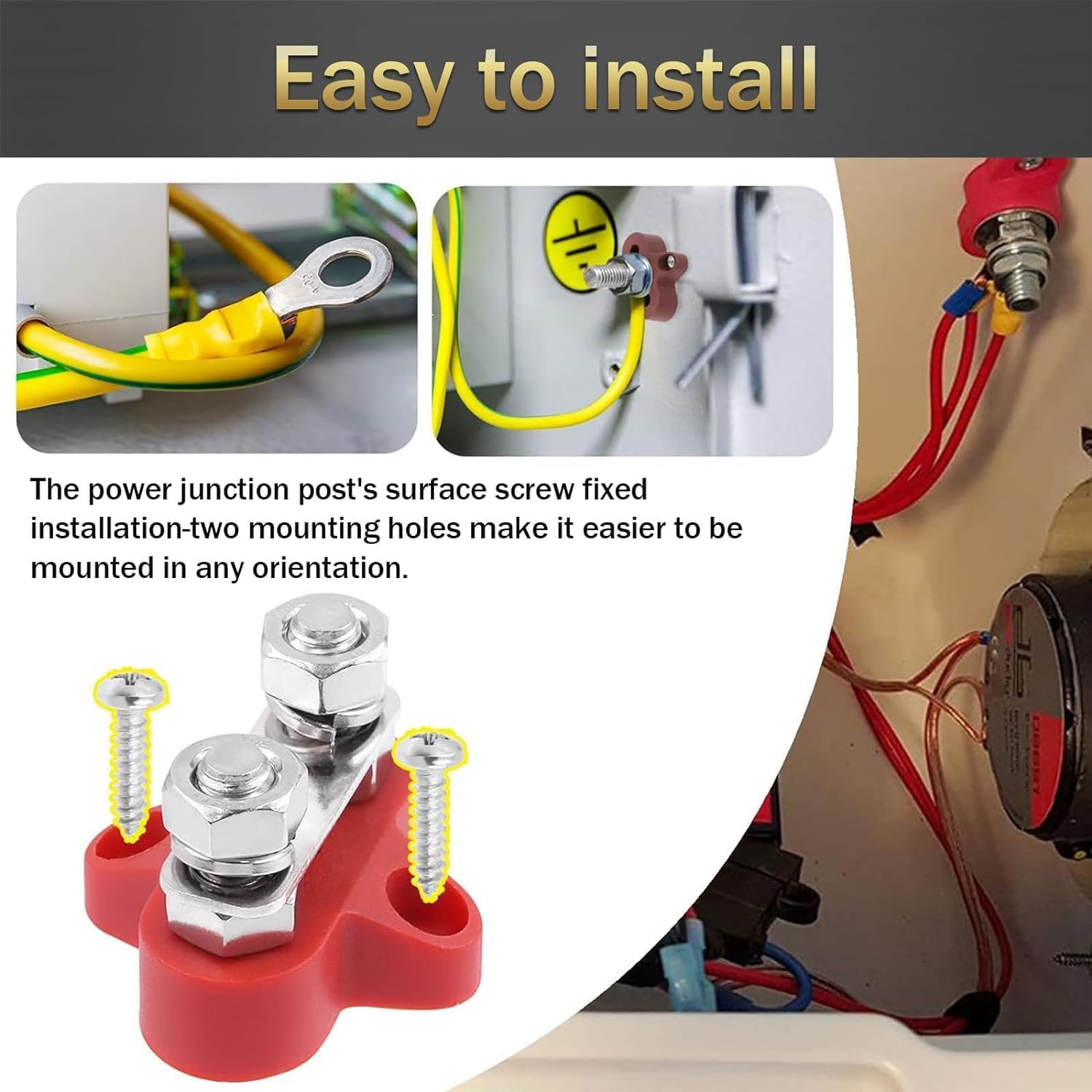 5/16" Bus Bar 12V 200A Battery Wire Power Distribution Terminal Block M8 Dual Studs Junction Block Post Positive&Negative Busbar for Auto Car Marine Boat image number 4