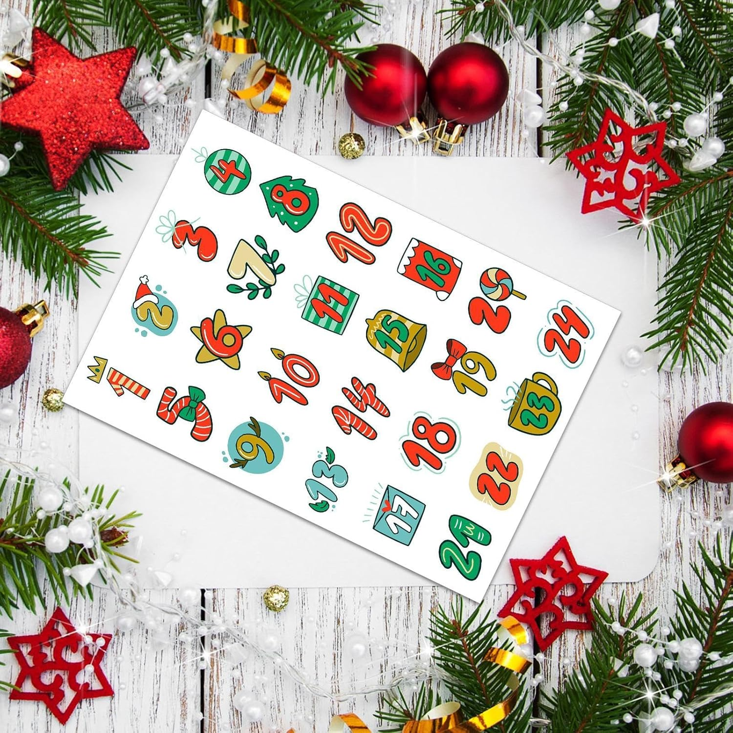 Christmas Countdown Decals | 1-24 Christmas Card Envelope Stickers - Sealing Stickers for Cookie Bag Labels image number 2