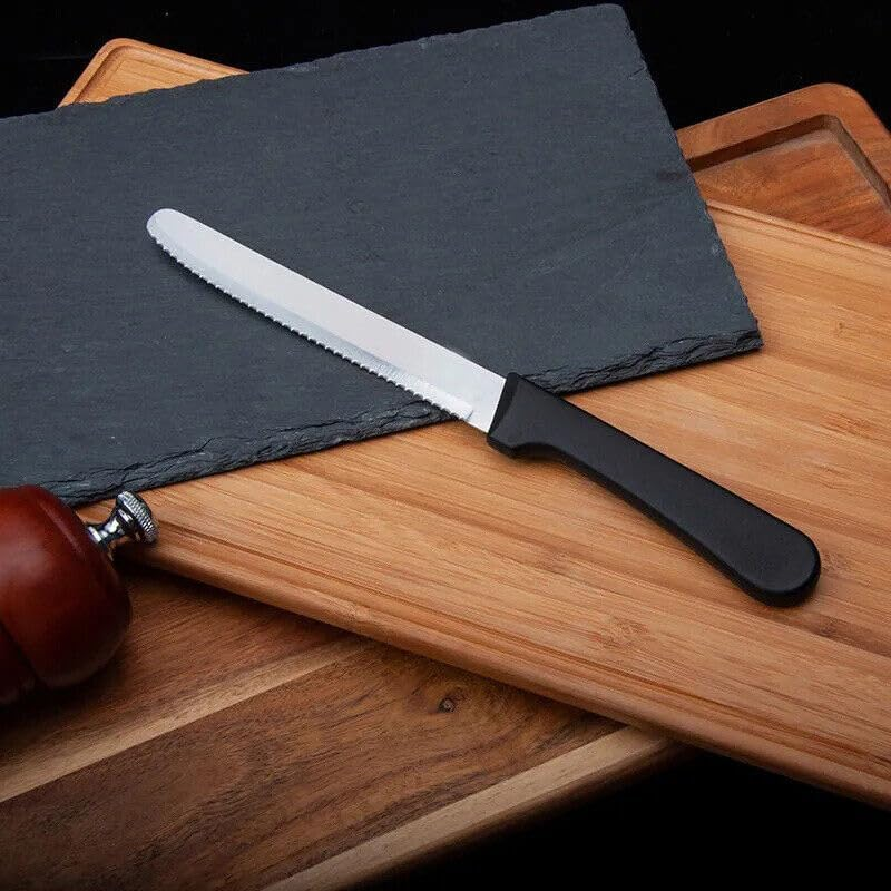 AIMALL 6 Pcs Steak Knives Dinner Set Stainless Steel Serrated Dishwasher Safe Knife - Durable Stainless Steel Serrated Blades with Non-Slip Black Polypropylene Handles image number 1