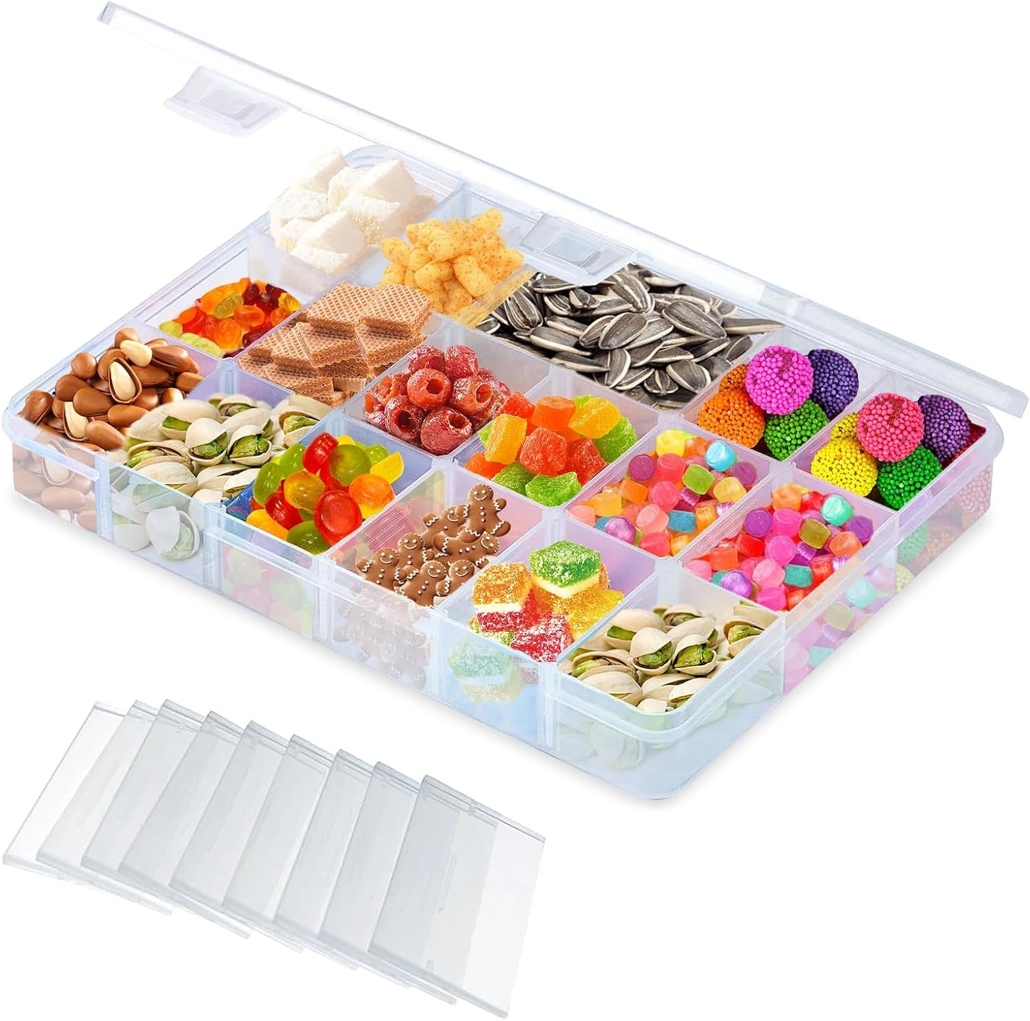Travel Snack Box with 18 Compartments - Removable Portable Clear Container with Multi Trays for Plane, Kids (20X16X3Cm) image number 4