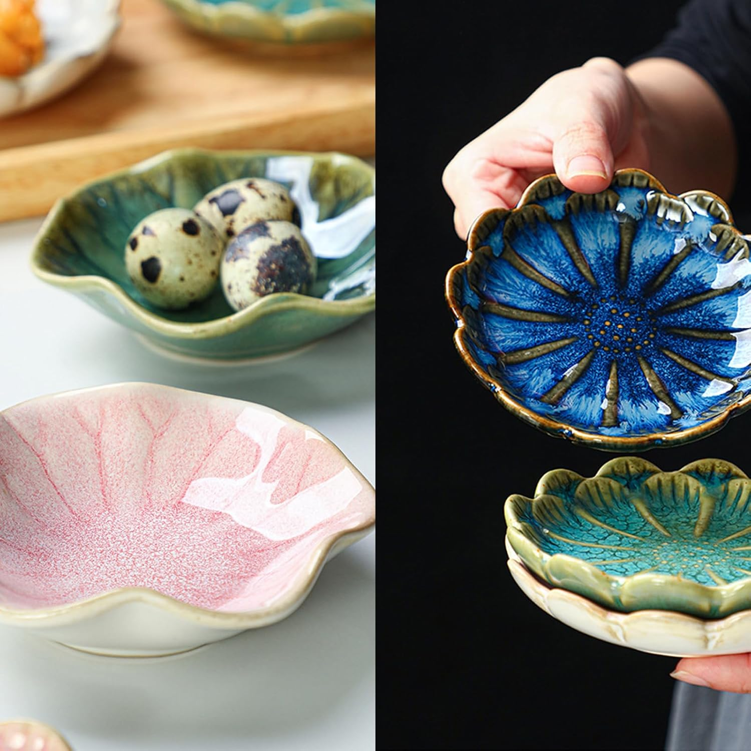 Famhome Multipurpose Japanese Ceramic Dipping Sauce Dishes - Fancy Bowl Set for Side Dish, Seasoning, Soy Sauce (Set of 6) image number 1