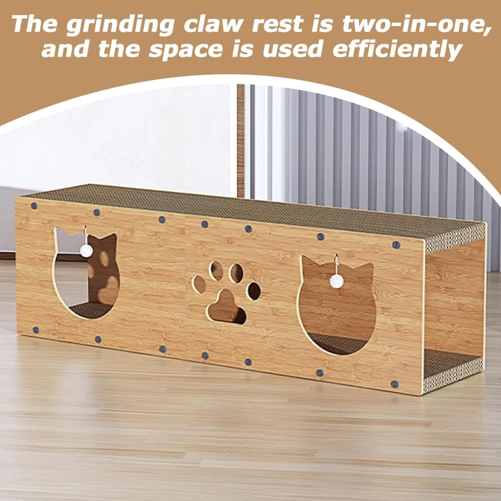 TOMVAES Cat Tunnel Scratcher, Durable Wooden Mog Play Tunnel with Scratching Board, for Indoor Cats Climbing, Sleeping, Playinteractive Toy (24 X 24 X 100 CM) image number 3