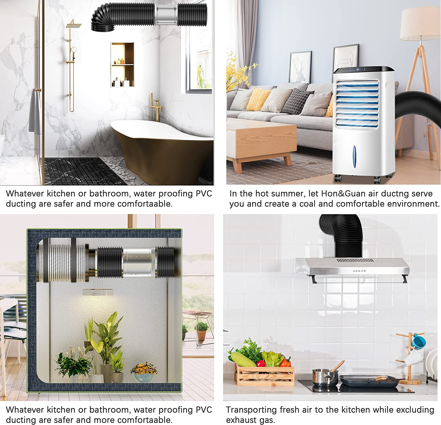 Hon&Guan 100 Mm X 2.5 M Aluminum Foil Insulated Flexible Duct, Dryer Vent Hose for HVAC Ventilation and Duct Fan Systems, 2 Clamps Include