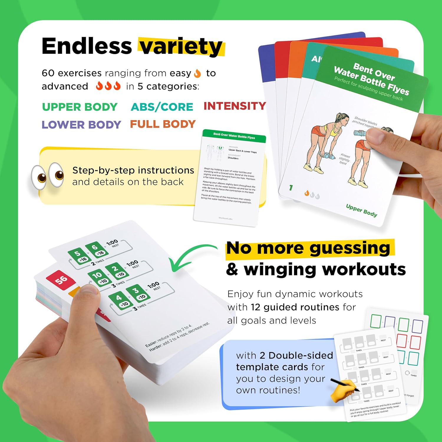 Workoutlabs Exercise Cards: Bodyweight &ndash; Premium Home Workout Cards Deck for Women and Men with 60 Exercises and 12 No Equipment Routines &middot; Premium Plastic Fitness Cards image number 1