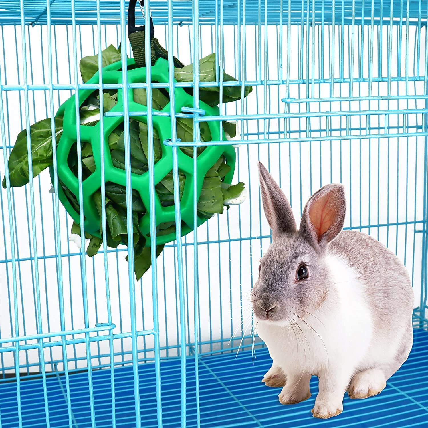 Rabbit Guinea Pig Hanging Hay Feeder Ball Small Animal Feeder Rack Dispenser Food Balls Toy Pet Grass Play Hay Chew Ball Grass Vegetable Hanging Holder for Small Animals Pet Hamster Bunny Rabbit image number 1