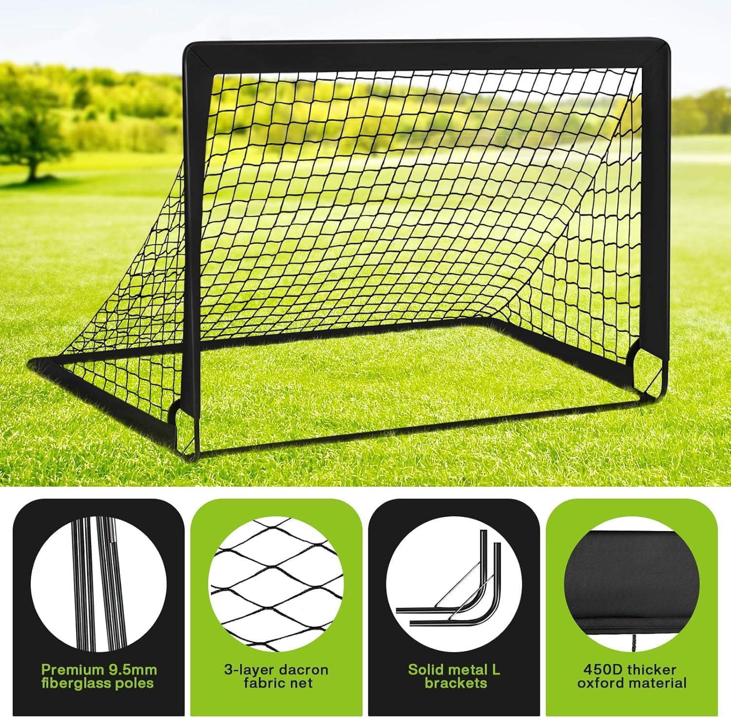 MIAOKE 2 Soccer Goal of 4X3 FT for Backyard, Portable Football Goal Training Equipment with Soccer Ball, 10 Football Cones, Carry Bag, Practice Net for Youth Games, Sports image number 3