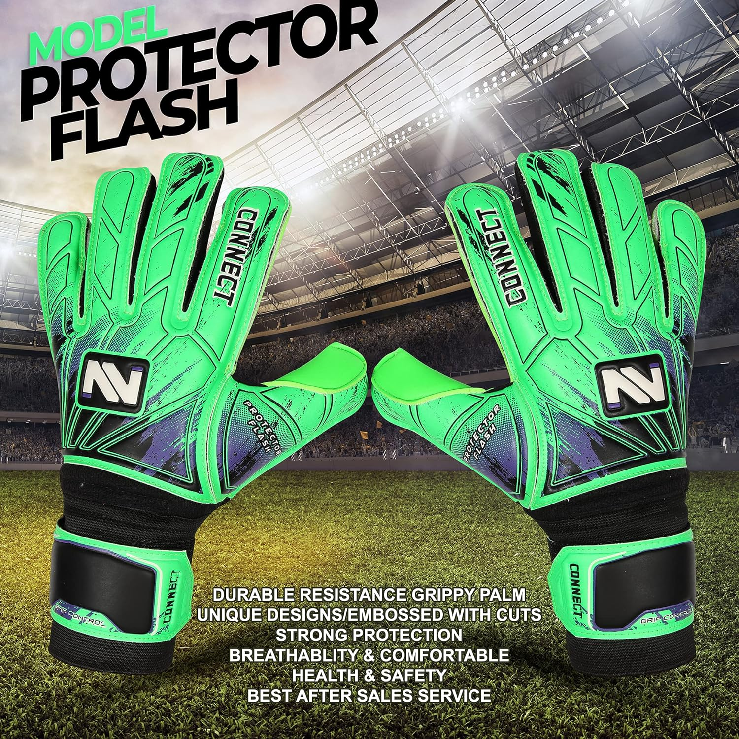 Connect Goalkeeper Gloves Premium Grip, Goalkeeper Gloves Kids, Youth & Adult, Football Gloves with Finger Support, Goalie Gloves, Goalkeeping Gloves Size 4/5/6/7/8/9/10 image number 3