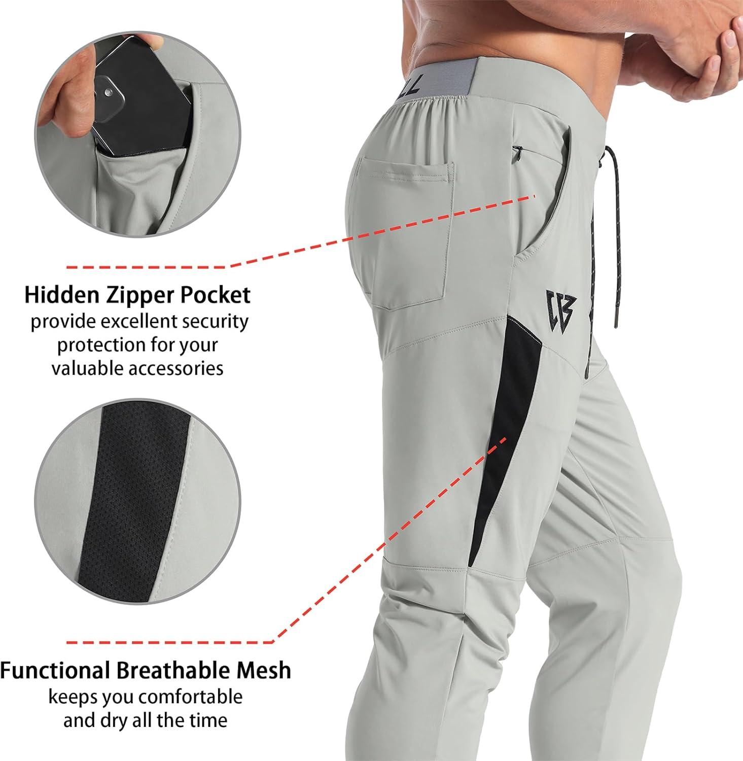 ZENWILL Men'S Lightweight Gym Track Pants,Mens Casual Athletic Workout Joggers Sweatpants with Zip Pockets image number 5