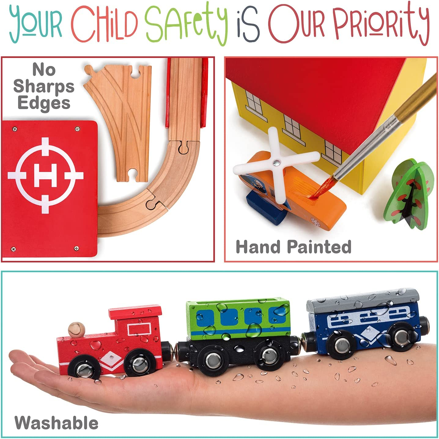 Wooden Train Tracks Set for Kids, Toddler Boys and Girls 3, 4, 5 Years Old and up - 69 Pieces &ndash; Premium Wood Construction Toys - Fits Thomas, Brio, IKEA, Imaginarium, Melissa and Doug image number 3