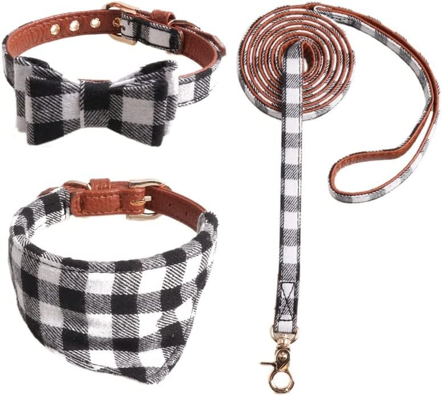 3 PCS Dog Collars for Small Puppy Collar and Leash Set, Bow Tie with Bell, Bandana Leather for Small Dogs Puppies and Cats (Black, M) image number 3