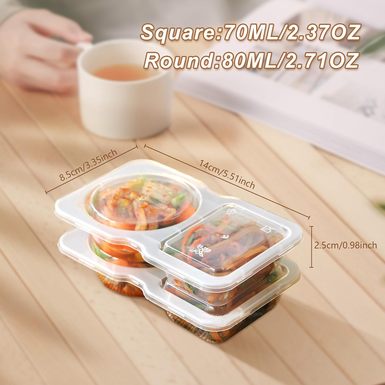 YARRAMATE 40PCS Double Compartment Snack Containers with Lids and Spoons, Condiment Snack Container for Cheese,Crackers,Fruit,Sauce, Leak-Proof Bpa-Free Plastic Packs for School,Office,Takeout image number 5