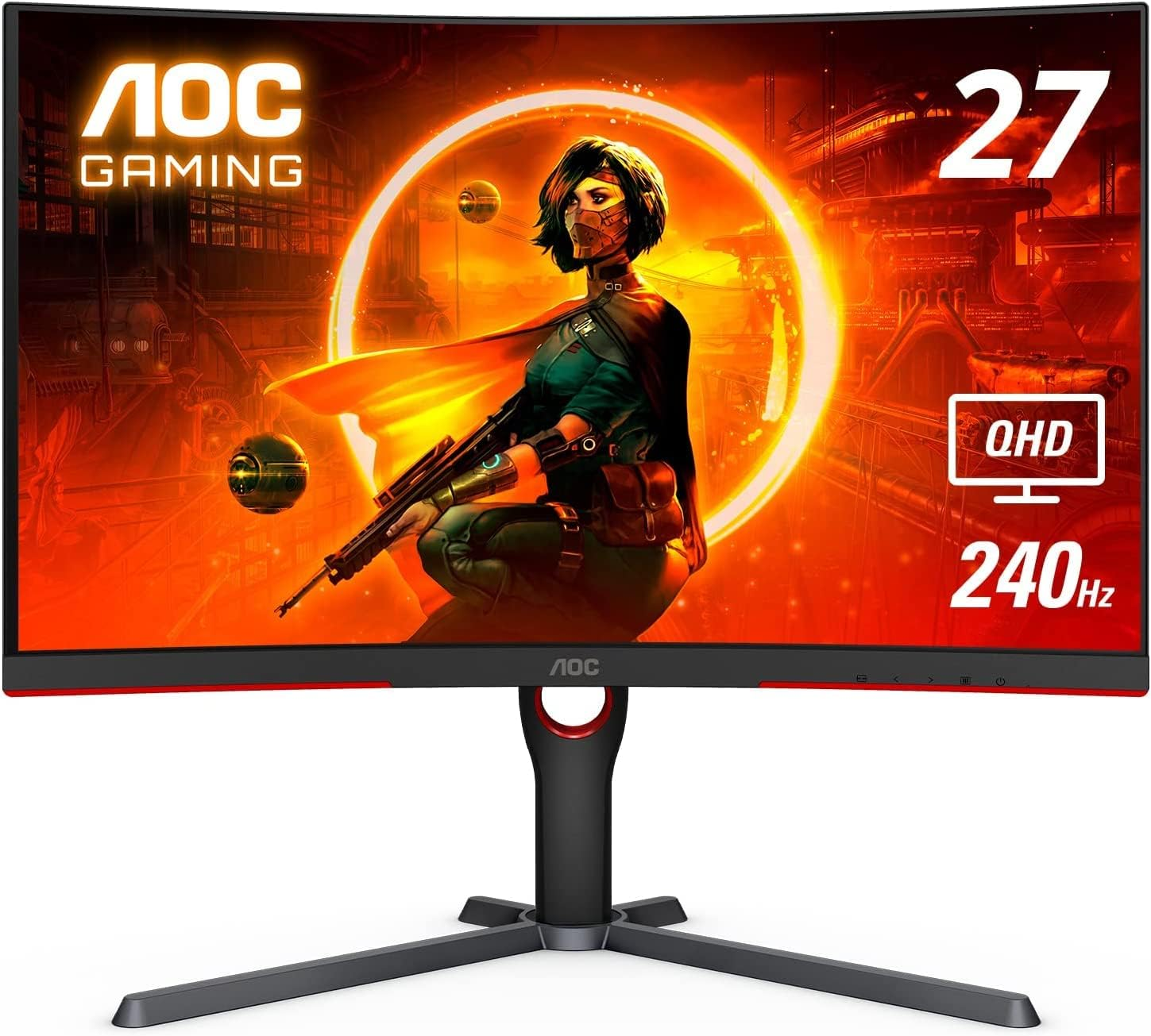 AOC 27 Inch CQ27G3Z QHD Curved Gaming Monitor, Black/Red image number 4