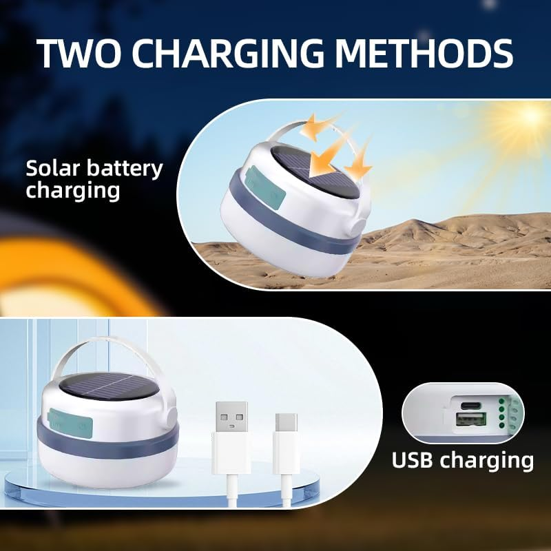 Portable Camping Light - Ultra Bright, 6000Mah Solar & USB Rechargeable, Power Bank Function, Waterproof, Detachable Battery, Power Display Ideal for Emergency, Tent, Outdoor, Power Outages