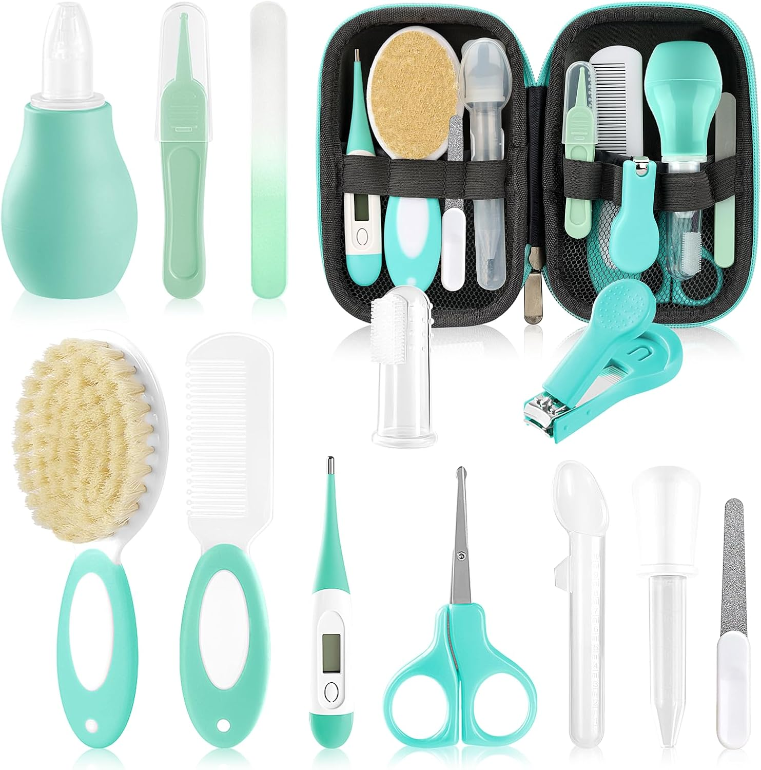 Baby Grooming Kit, Infant Safety Care Set with Hair Brush Comb Nail Clipper Nasal Aspirator Ear Cleaner,Baby Essentials Kit for Newborn Girls Boys