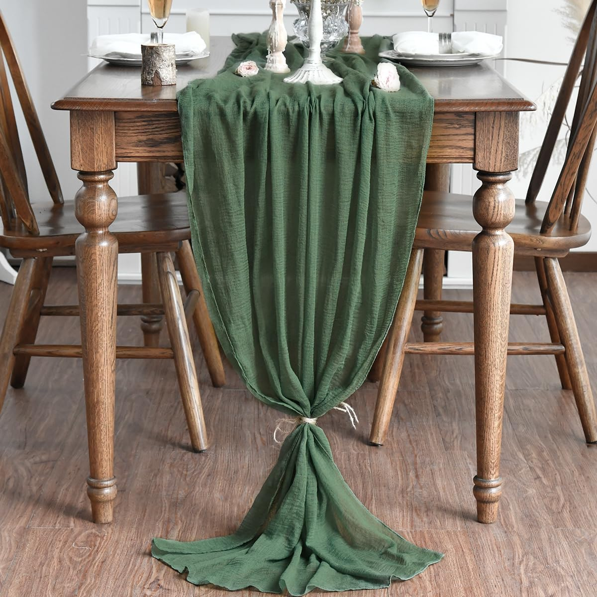 Artoid Mode Verde Foresta Fashion Boho Gauze Cheesecloth Dusty Table Runner, 90 X 300 Cm Seasonal Holiday Kitchen Dining Table Decoration for Indoor Outdoor Home Party Decor - Blue Glacier image number 3