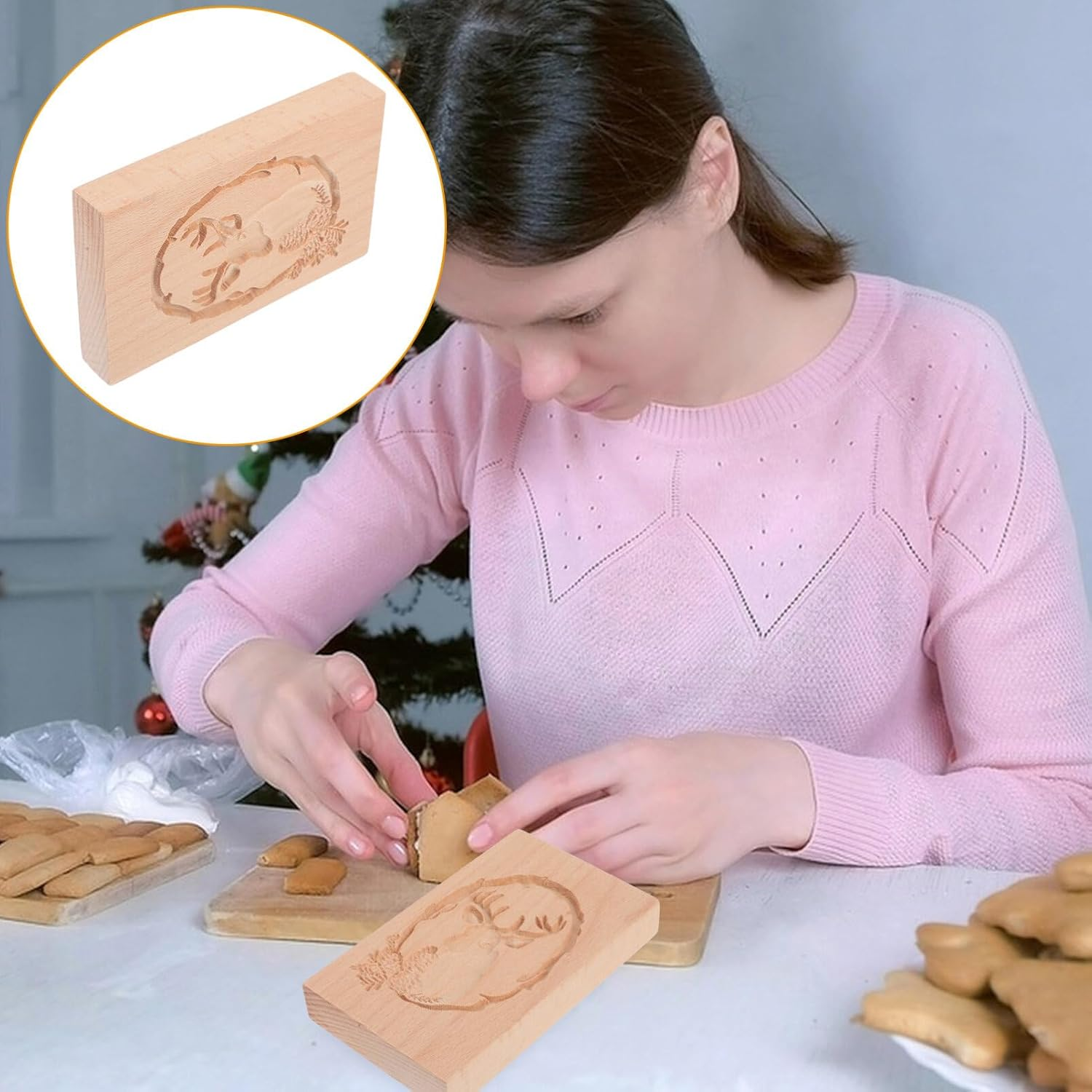 Wooden DIY Cookie Cutters Baking Tools Reindeer Shaped Mold for Christmas Cookies image number 3