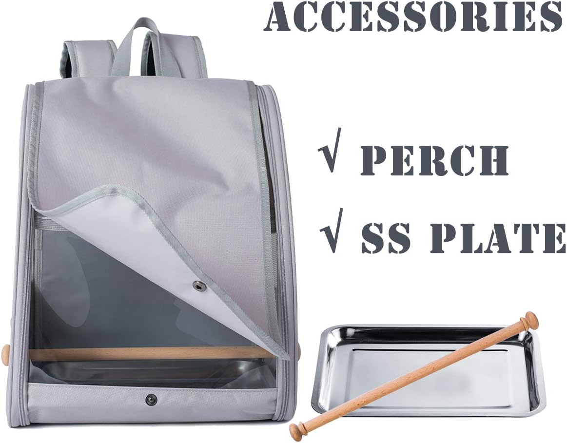 C&L Bird Carrier Backpack with Stand Perch, Bird Travel Backpack for Hiking, Airline Approved, Bird Treats and Toys (Grey, Bird Carrier Backpack) image number 2