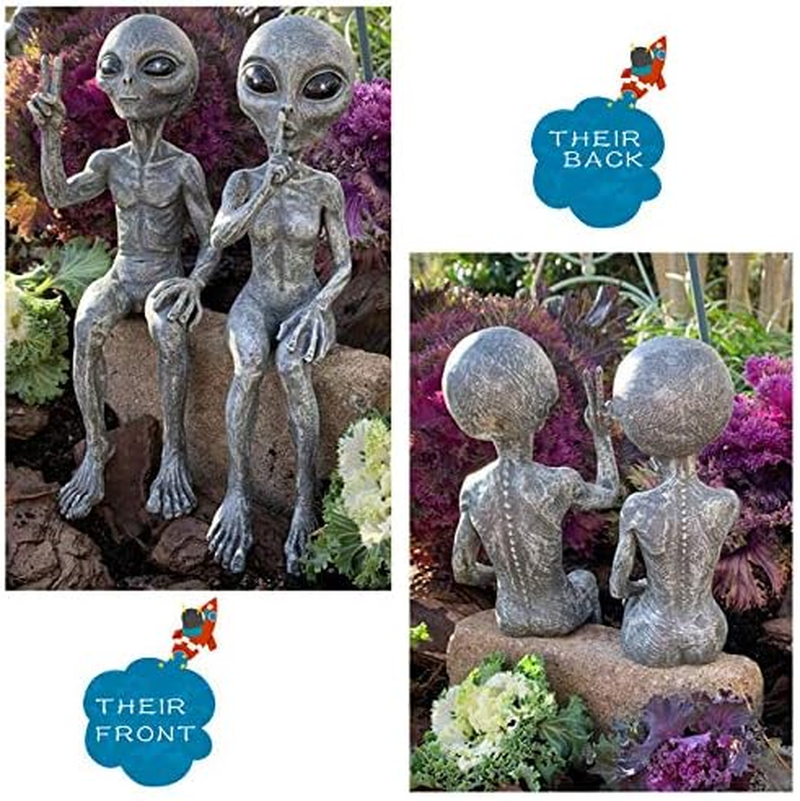 Alien Statue,2Pcs Outer Space Alien Garden Statue,Resin Alien Ornaments,Alien Sculpture Figure,Whimsical Garden Decoration,Funny Statue for Indoor & Outdoor image number 5