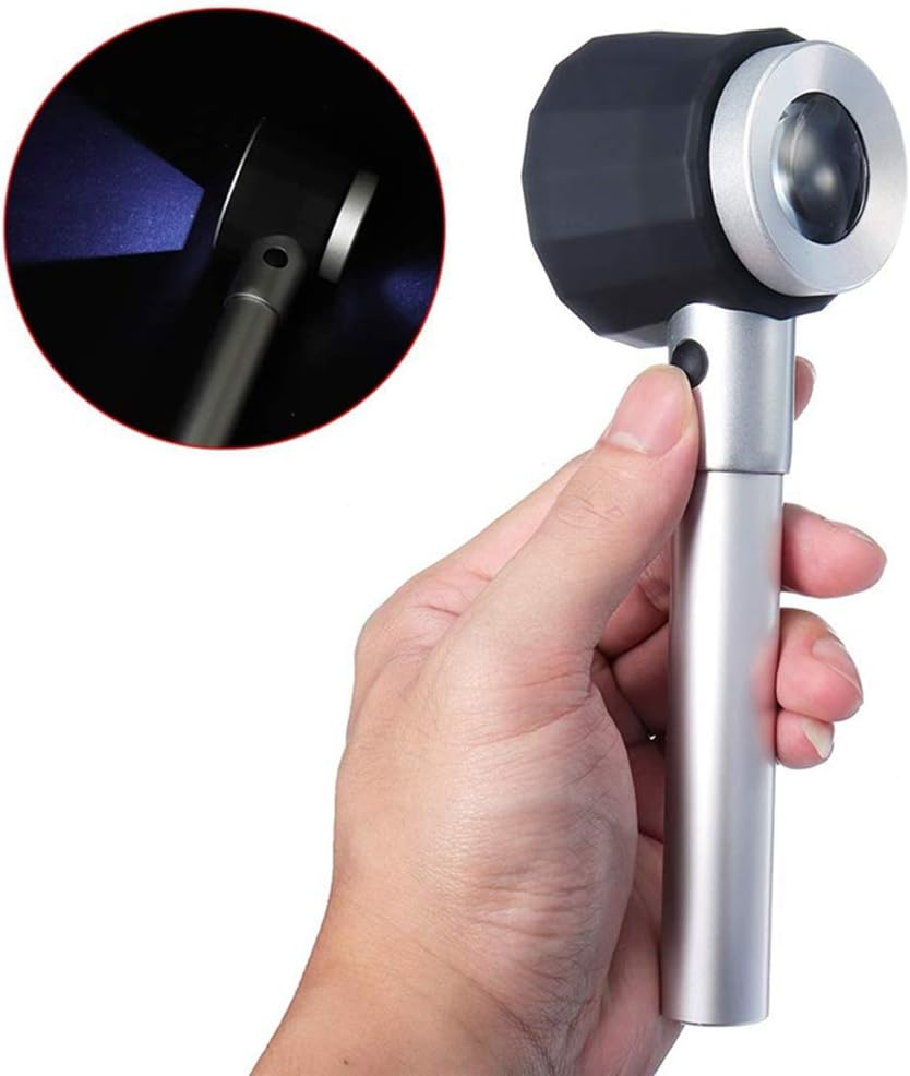 Meichoon Handheld Metal Magnifiers,10X Loupe Lens with Scale LED Light,Magnifying Glass for Textile Print Fabric Jewelry Antique Curio Identification Authenticate