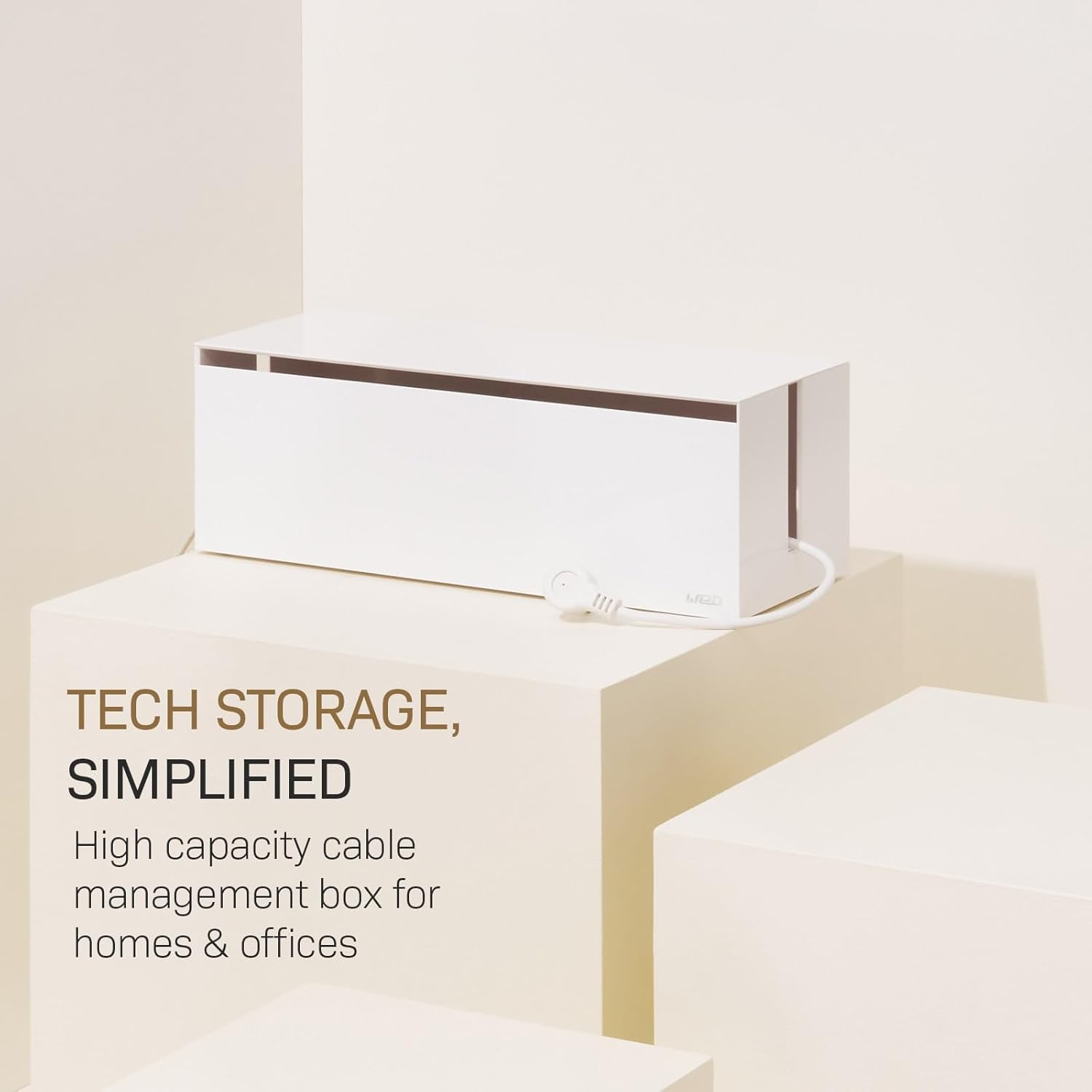 YAMAZAKI Home 2707 Cable Box-Outlet Cord Storage Organizer, Cover Protector, One Size, White - Grey image number 5