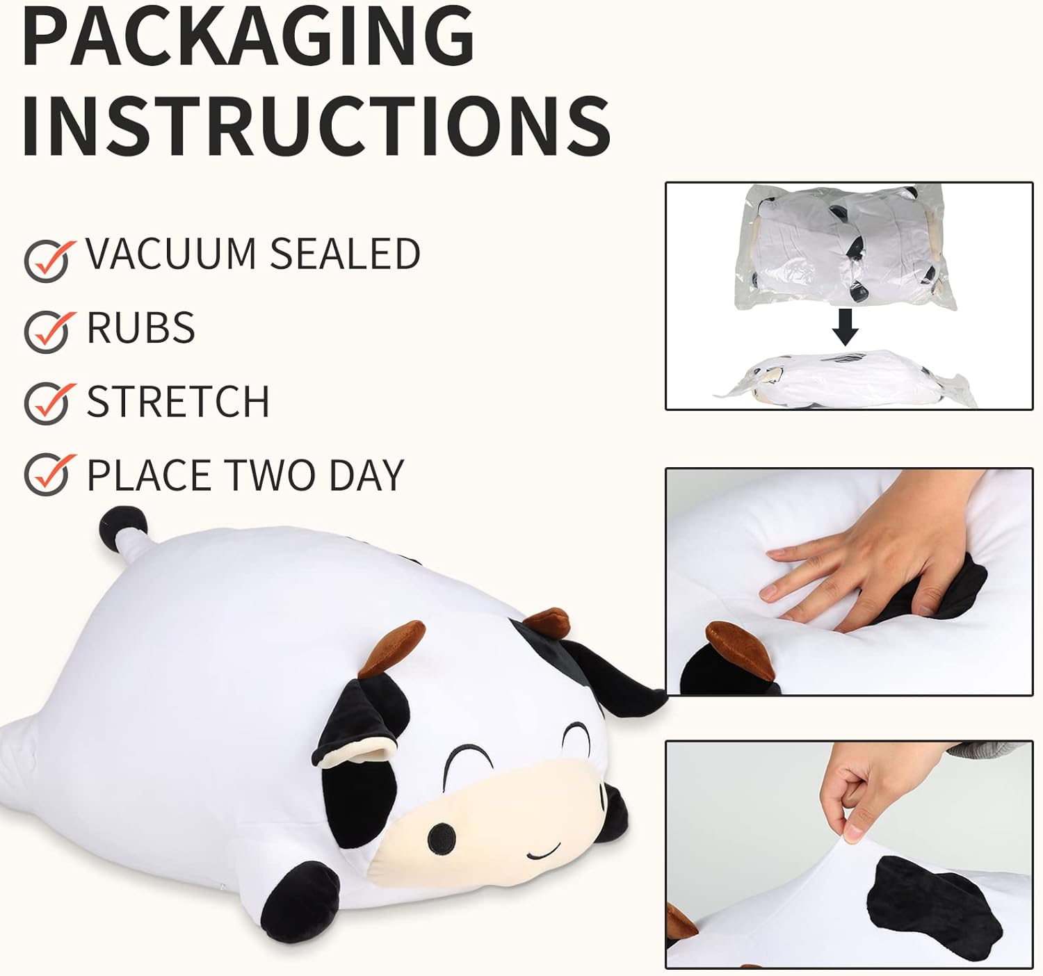 Cow Stuffed Animals Plush Throw Pillow, 13.7" Cute Super Soft Plushies Body Pillow, Kawaii Squishy Cow Plush Toy for Kids Children Xmas Birthday Gifts (Smiling Eyes) image number 5