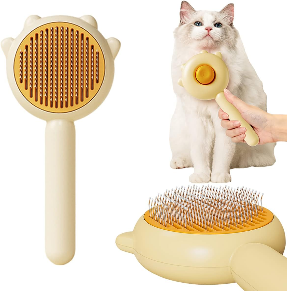 Magic Pet Grooming Brush, 2023 New Self-Cleaning Slicker Comb for Long or Short Hair Pets, Removes Tangles and Loose Fur (Purple)