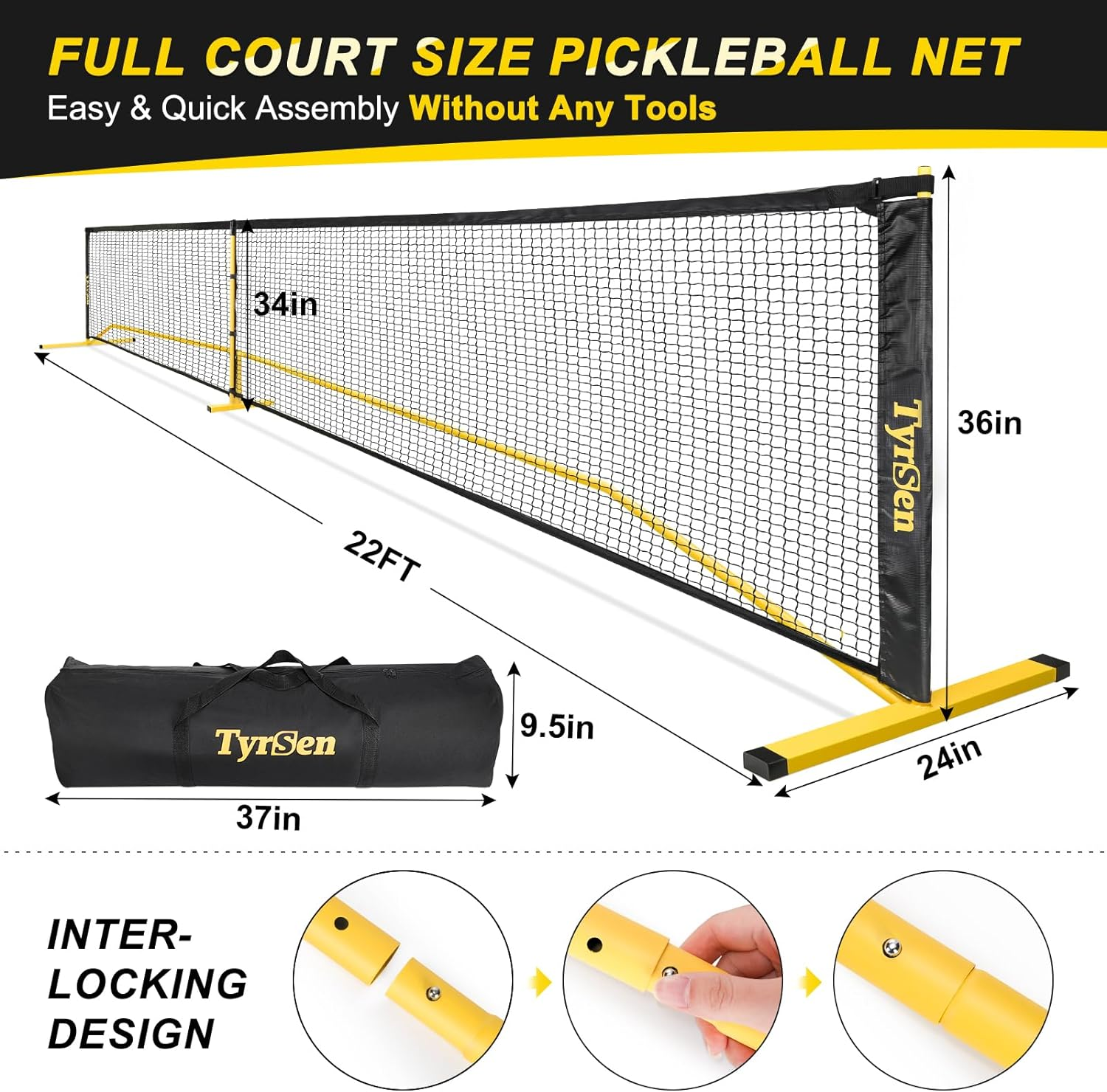 Portable Pickleball Net on Wheels, 22FT Pickleball Net for Driveway Backyard, Strong PE Net, Metal Frame, 4 Balls, 1 Carry Bag, Pickleball Net System for Indoor & Outdoor Play image number 3