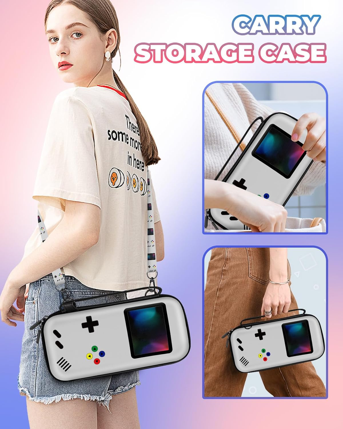 Carry Case for Nintendo Switch/Switch OLED Travel Carrying Cases Hard Shell Protective Cover Strap Retro Game Cute Boys Girls Accessories Storage Bag for Nintendo Switch 2017/Oled 2021 image number 3