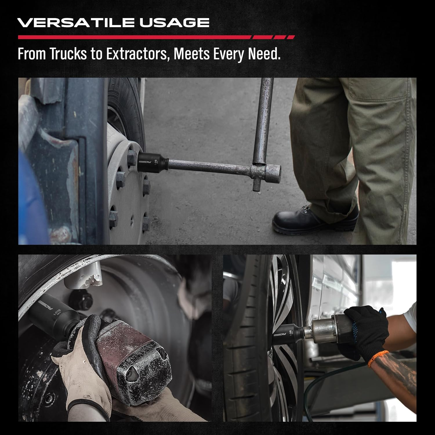 SAE Deep Impact Socket Set 8-Piece 1/2-Inch Drive Wheel Axle Nut Wrench Large Sockets Standard Adapter 1-11/16 1-9/16 1-3/8 1-7/16 1-1/2 1-5/8 1-3/4 Imperial Spindle Joint Torque Bearing Locknut Truck image number 2
